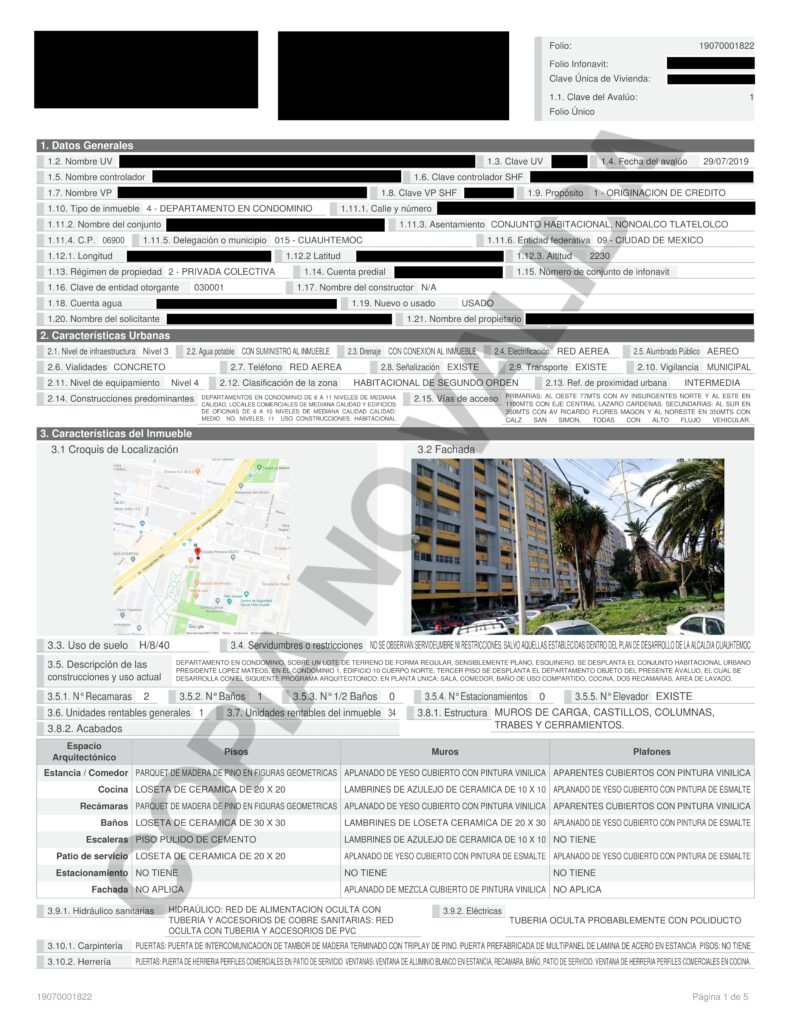 Caratula Avalúo SHF Crédito Hipotecario