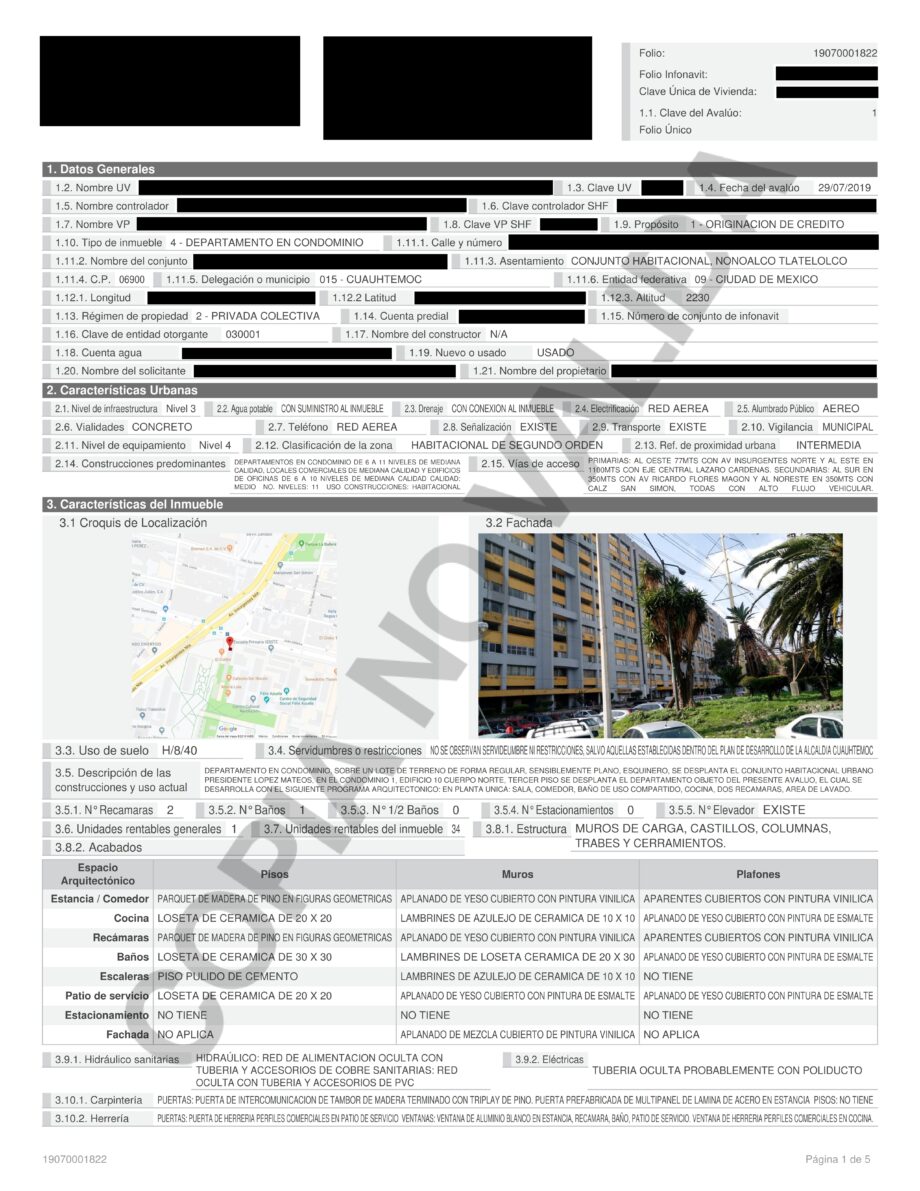 Caratula Avalúo SHF Crédito Hipotecario