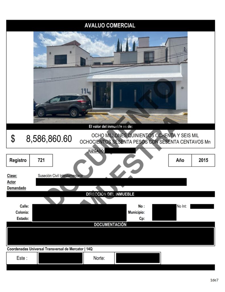 Formato Avalúo Judicial de Michoacán Caratula