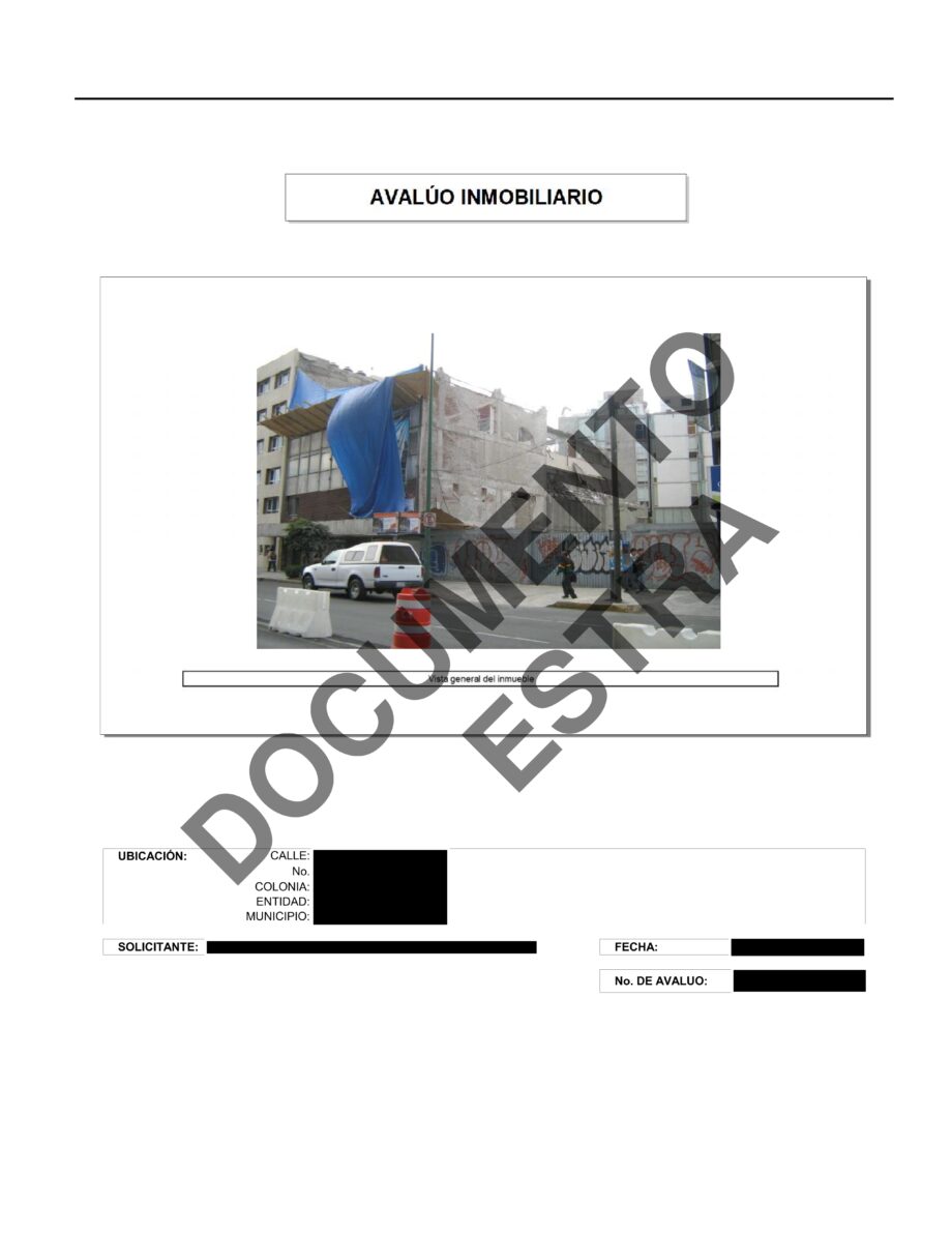 Formato de Avalúo Comercial Certificado para Garantía de Crédito o Fianza. - Caratula